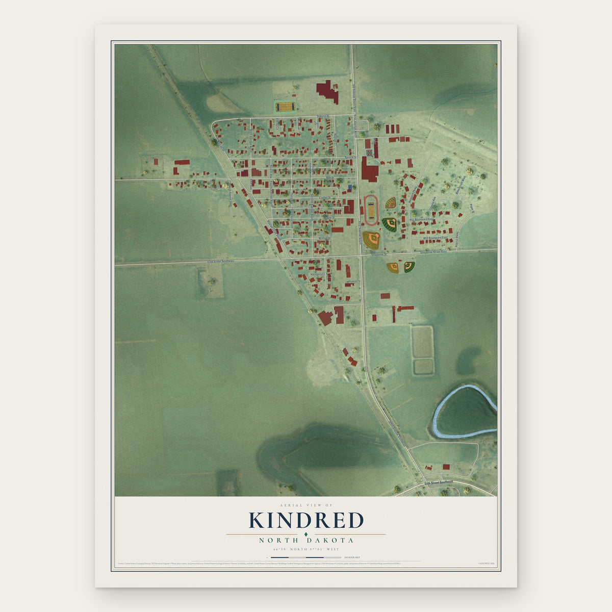 Kindred, North Dakota map print, the full design