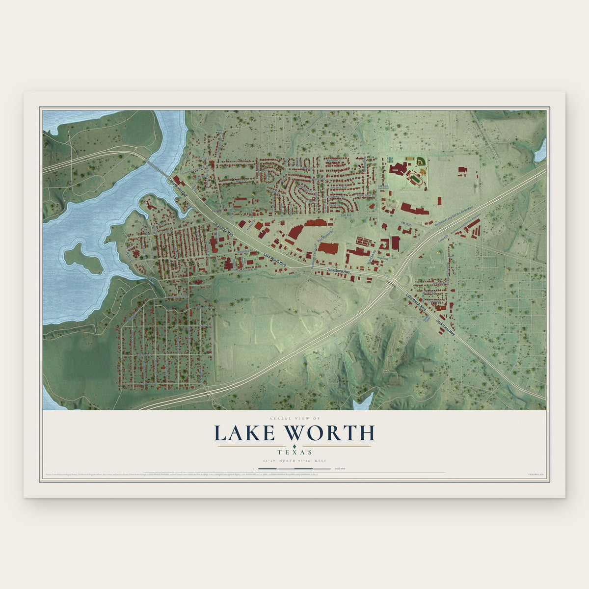 Lake Worth, Texas map print, the full design