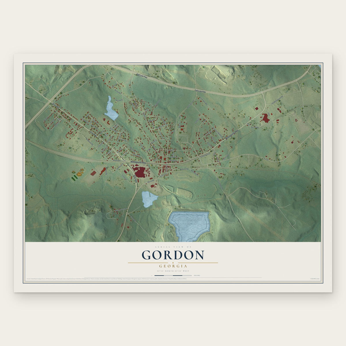 Gordon, Georgia map print, the full design