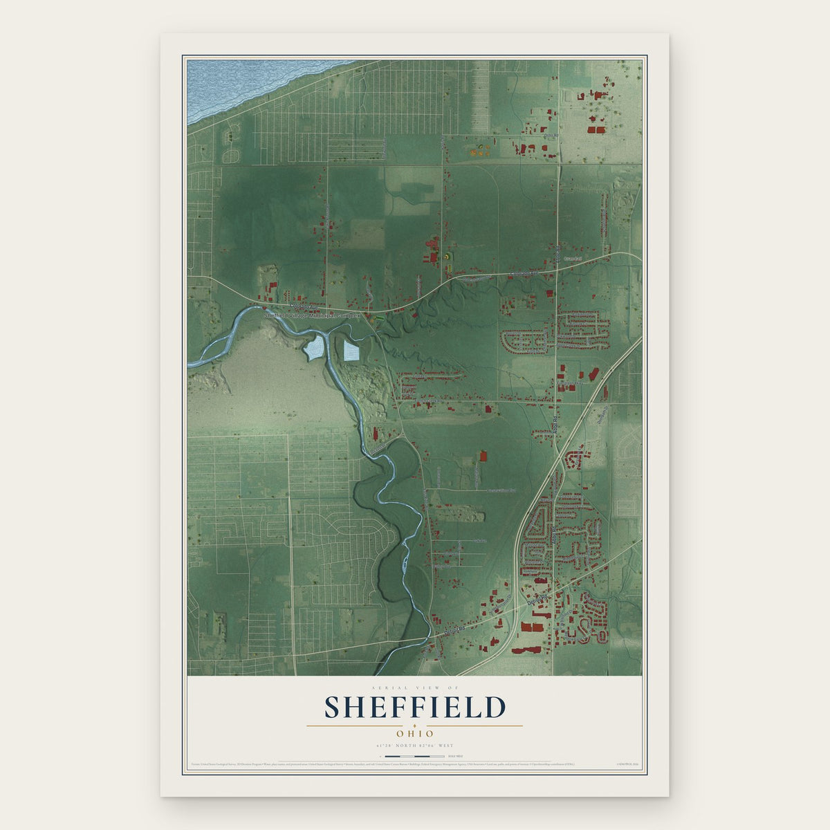 Sheffield, Ohio map print, the full design