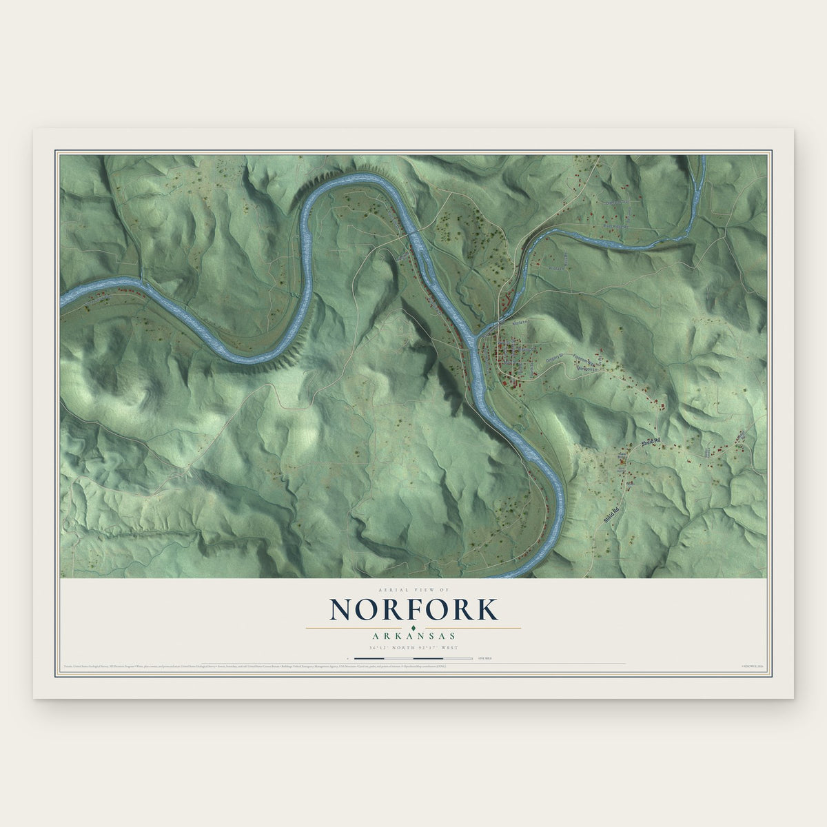 Norfork, Arkansas map print, the full design