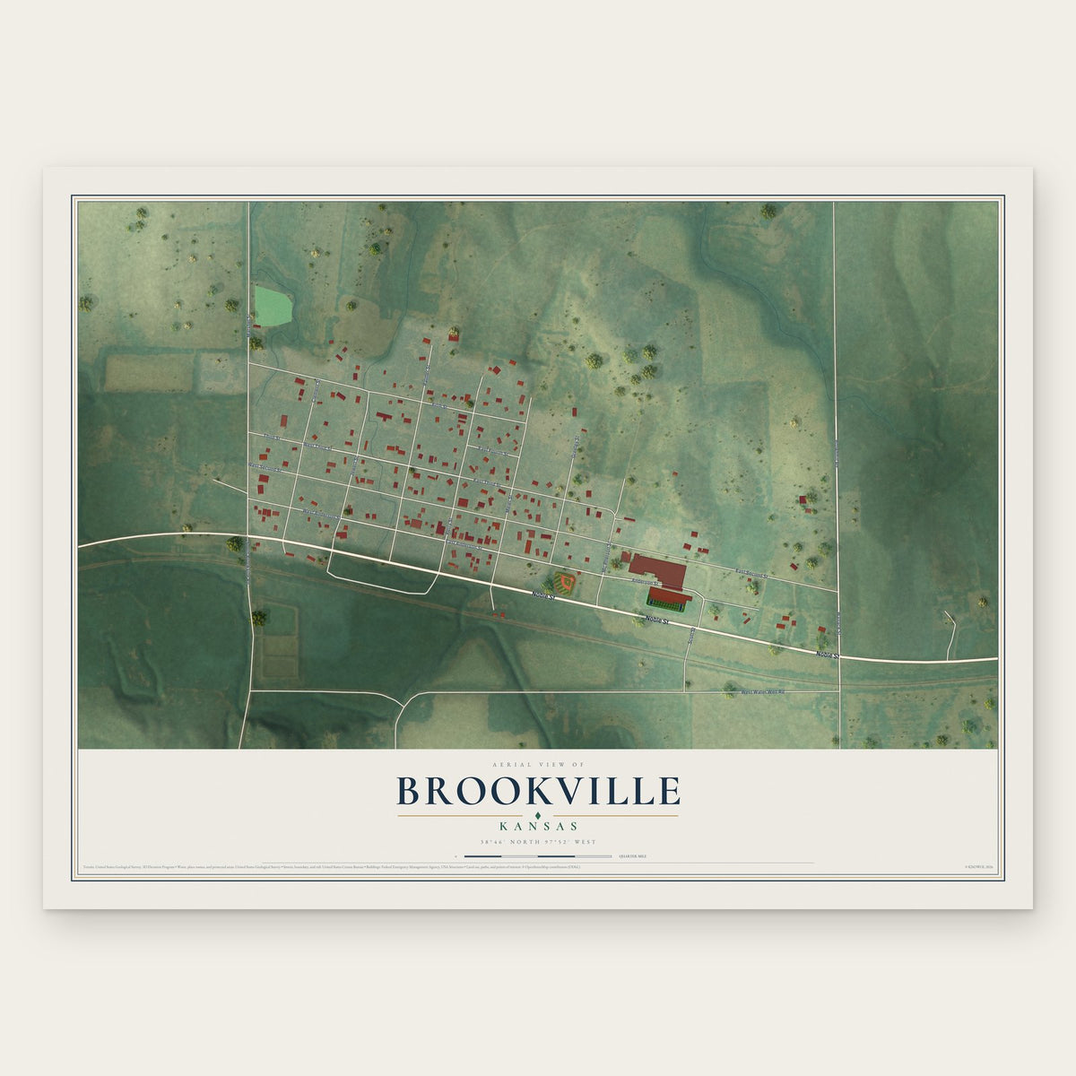 Brookville, Kansas map print, the full design