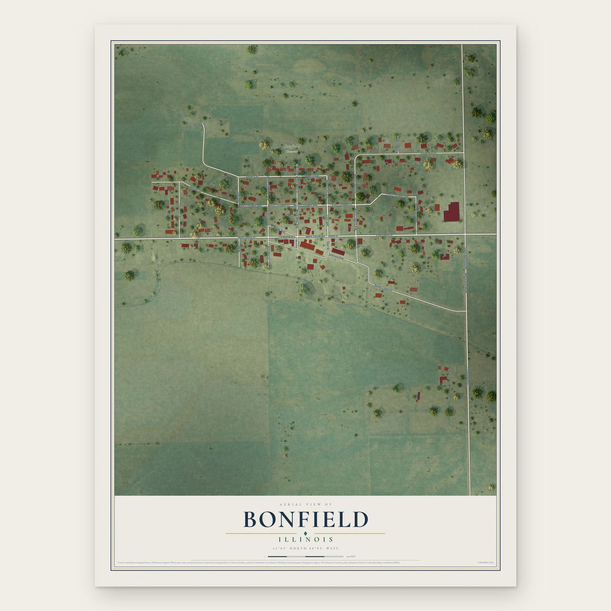 Bonfield, Illinois map print, the full design