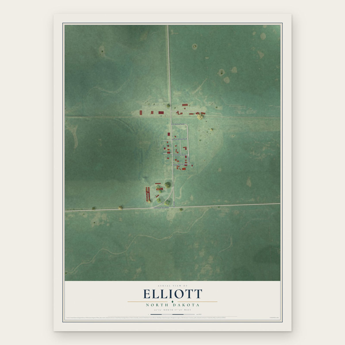 Elliott, North Dakota map print, the full design