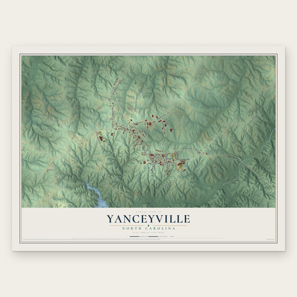 Yanceyville, North Carolina map print, the full design