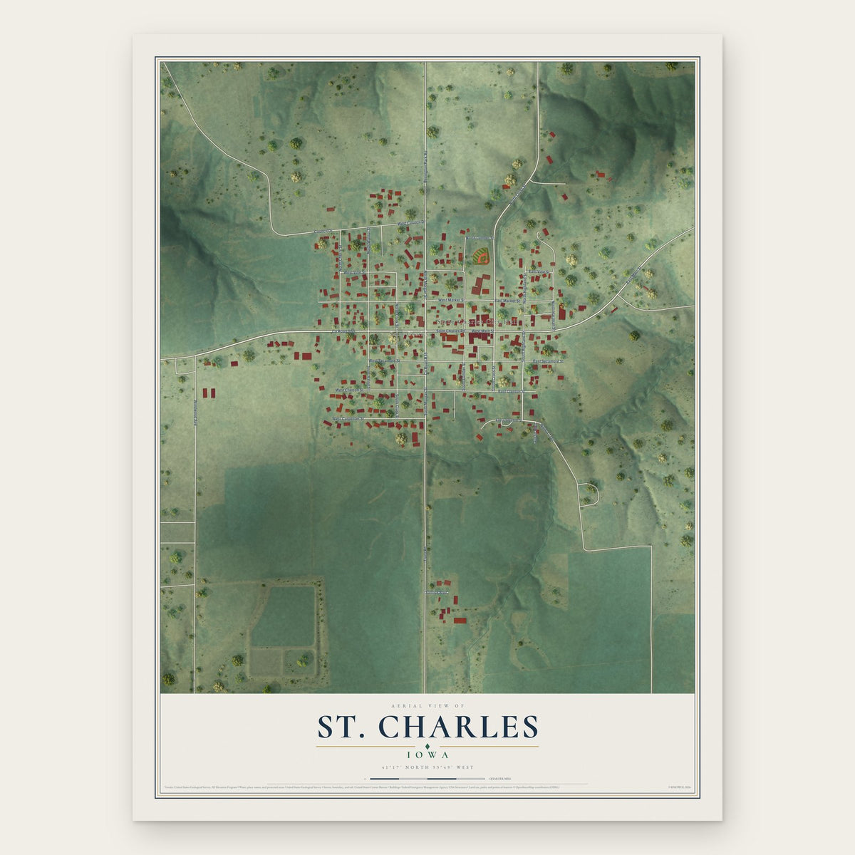 St. Charles, Iowa map print, the full design