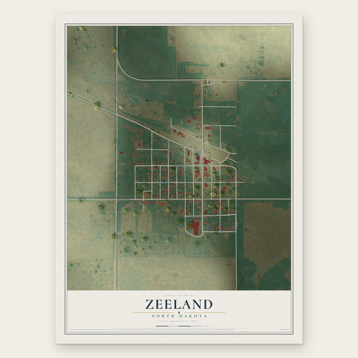Zeeland, North Dakota map print, the full design