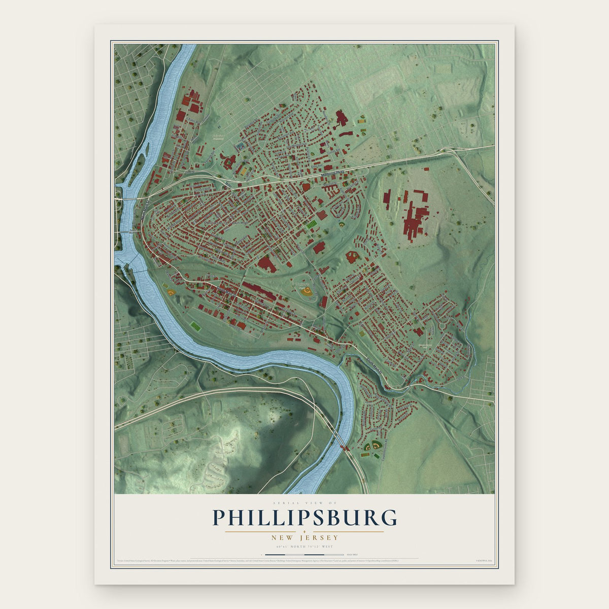 Phillipsburg, New Jersey map print, the full design