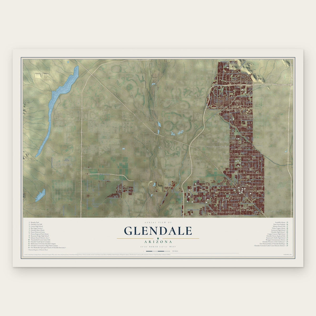 Glendale, Arizona map print, the full design