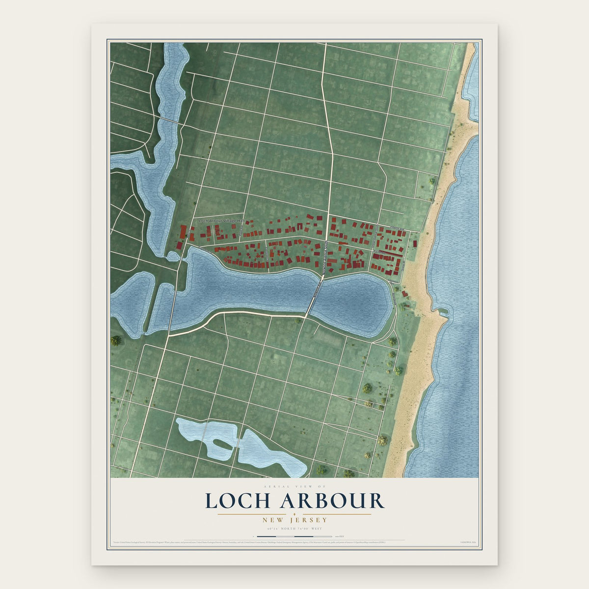 Loch Arbour, New Jersey map print, the full design