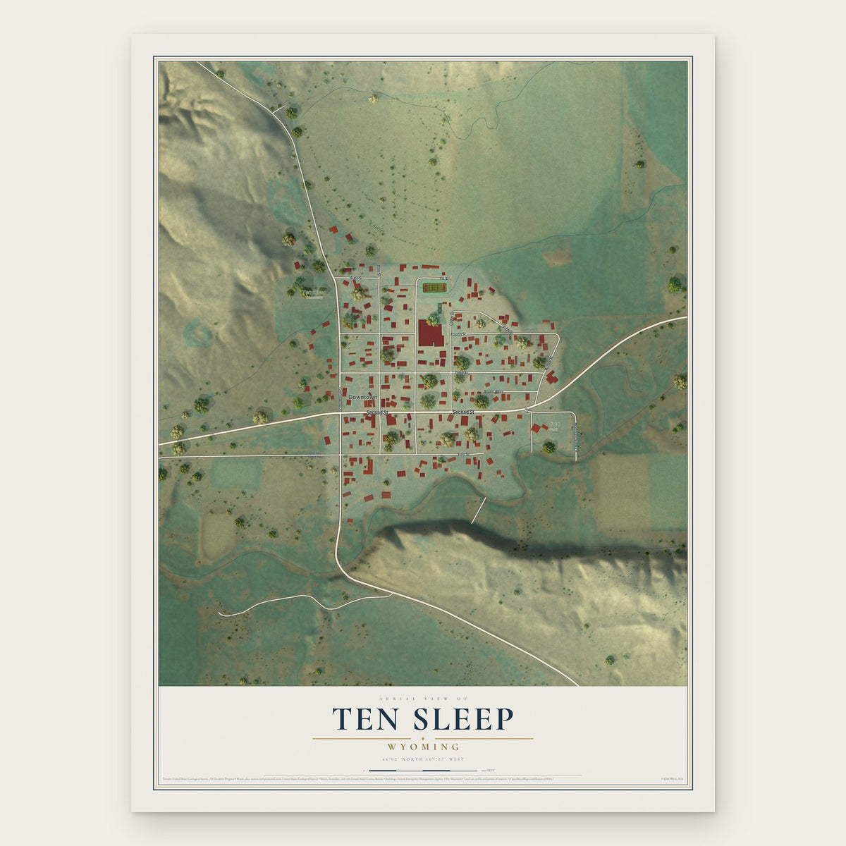 Ten Sleep, Wyoming map print, the full design