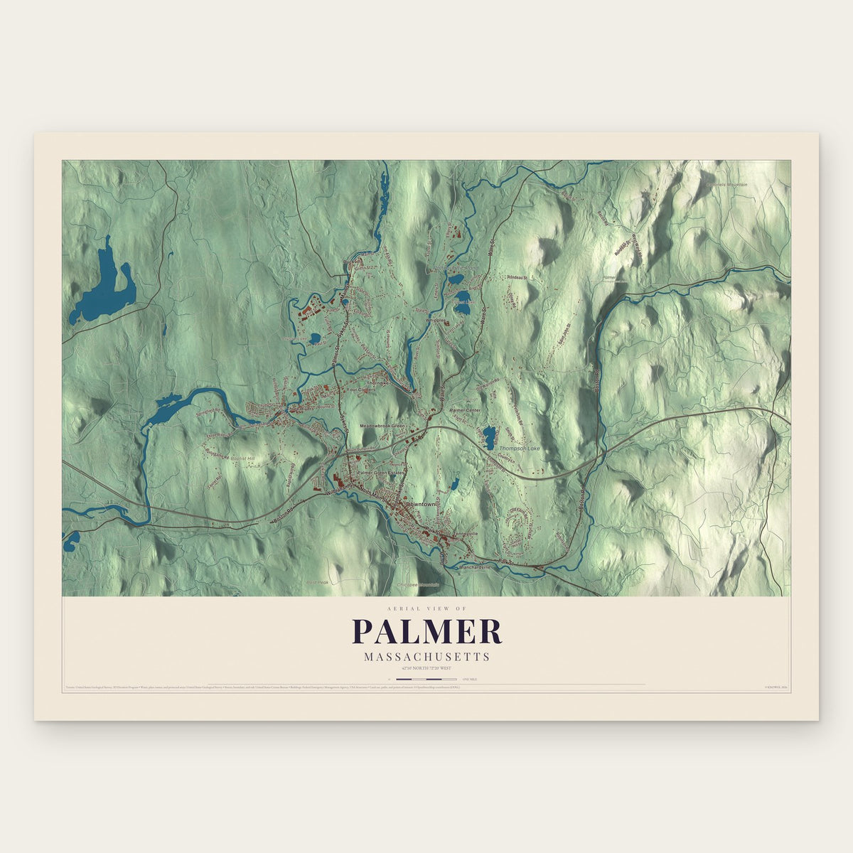 Palmer, Massachusetts map print, the full design