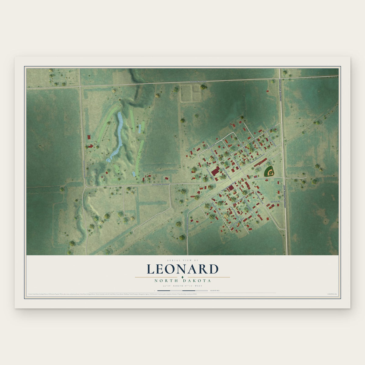 Leonard, North Dakota map print, the full design
