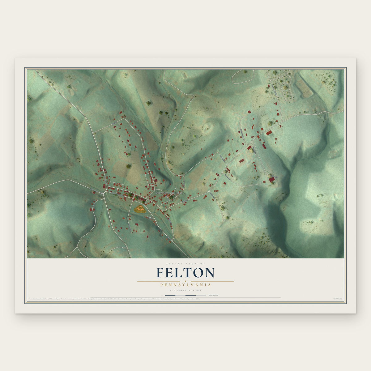 Felton, Pennsylvania map print, the full design