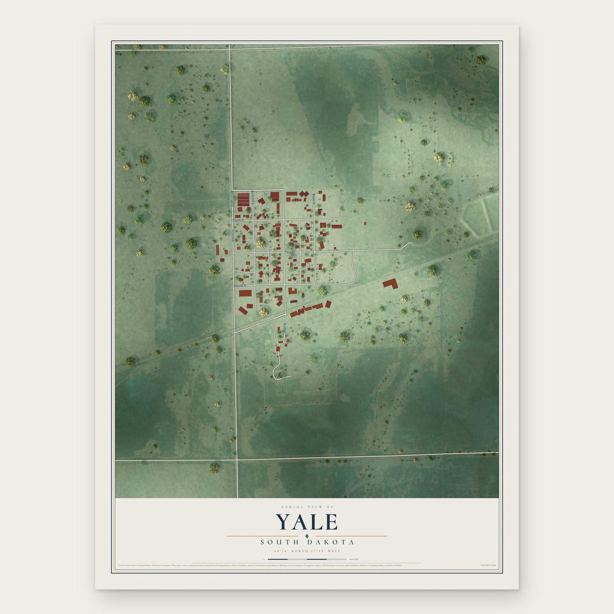 Yale, South Dakota map print, the full design