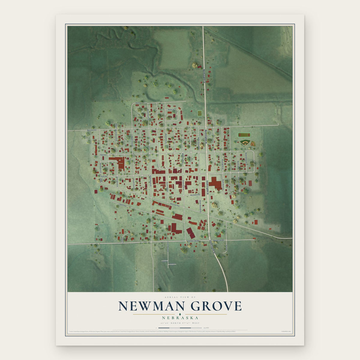 Newman Grove, Nebraska map print, the full design