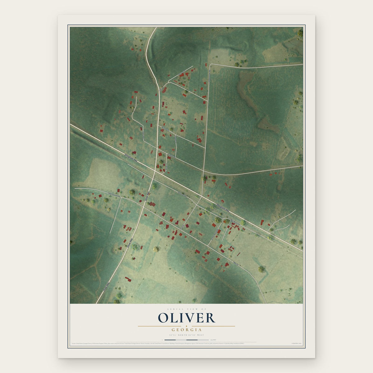 Oliver, Georgia map print, the full design
