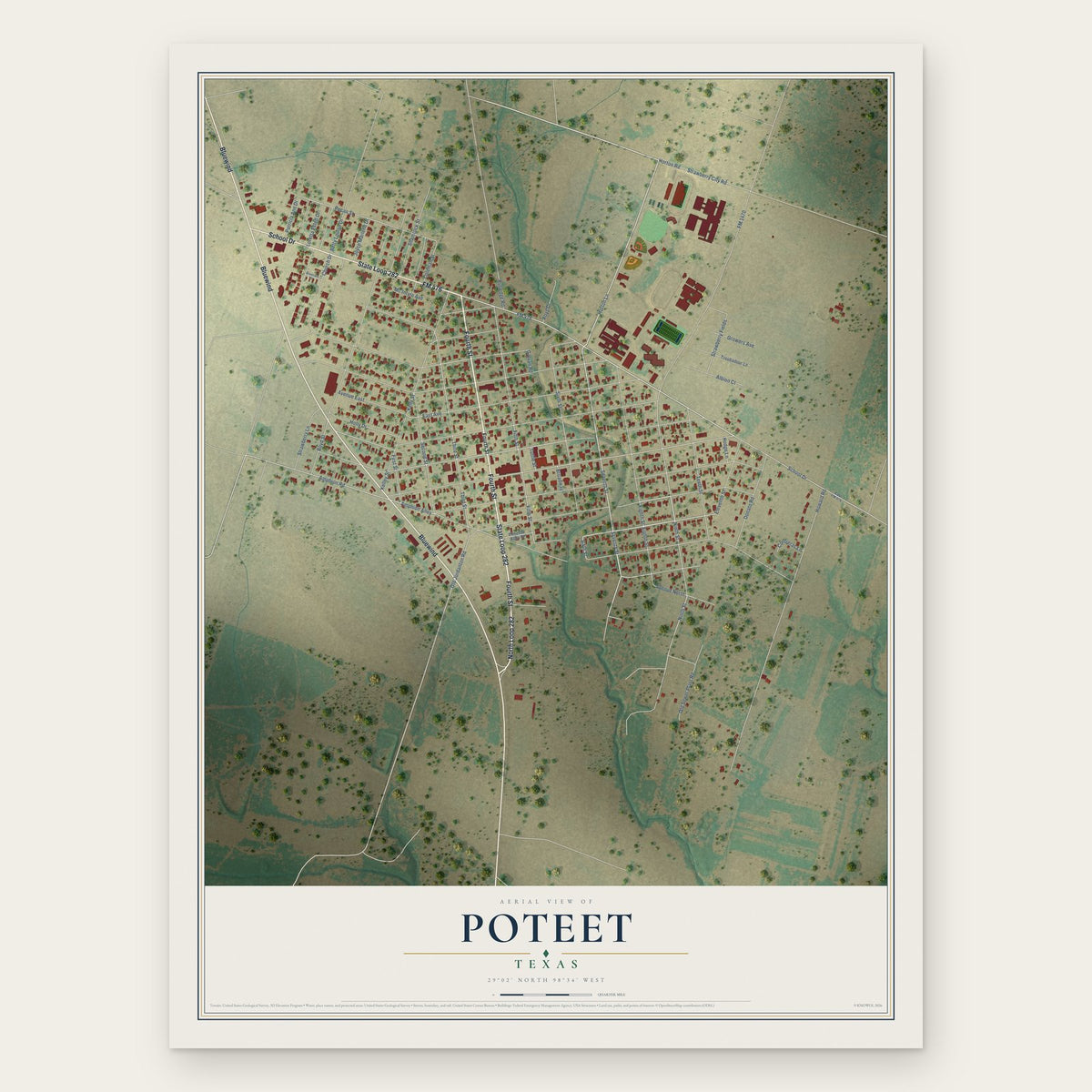 Poteet, Texas map print, the full design