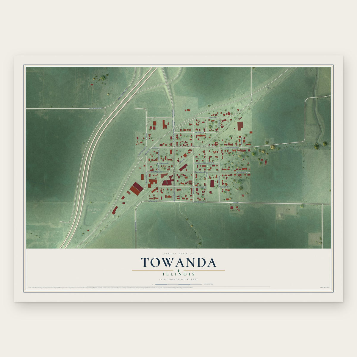 Towanda, Illinois map print, the full design