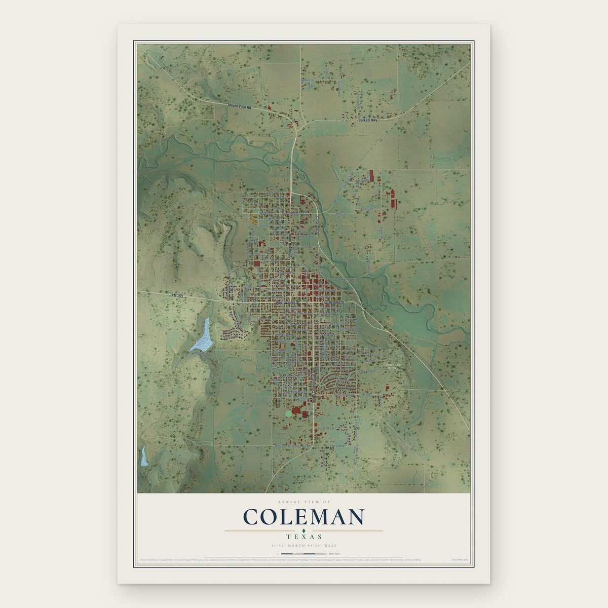 Coleman, Texas map print, the full design