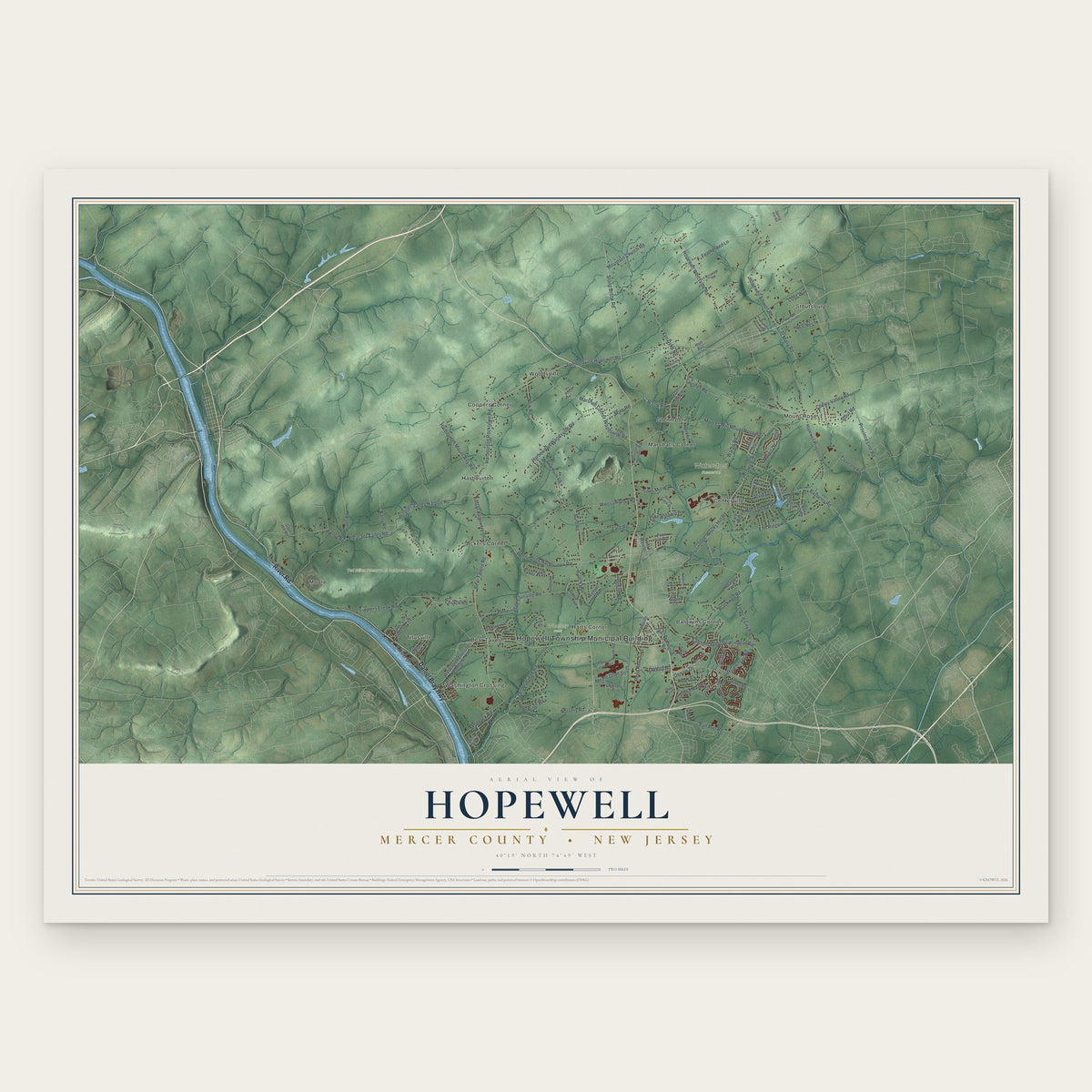 Hopewell, Mercer County, New Jersey map print, the full design