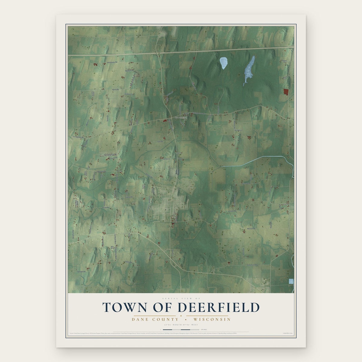 Town of Deerfield, Dane County, Wisconsin map print, the full design