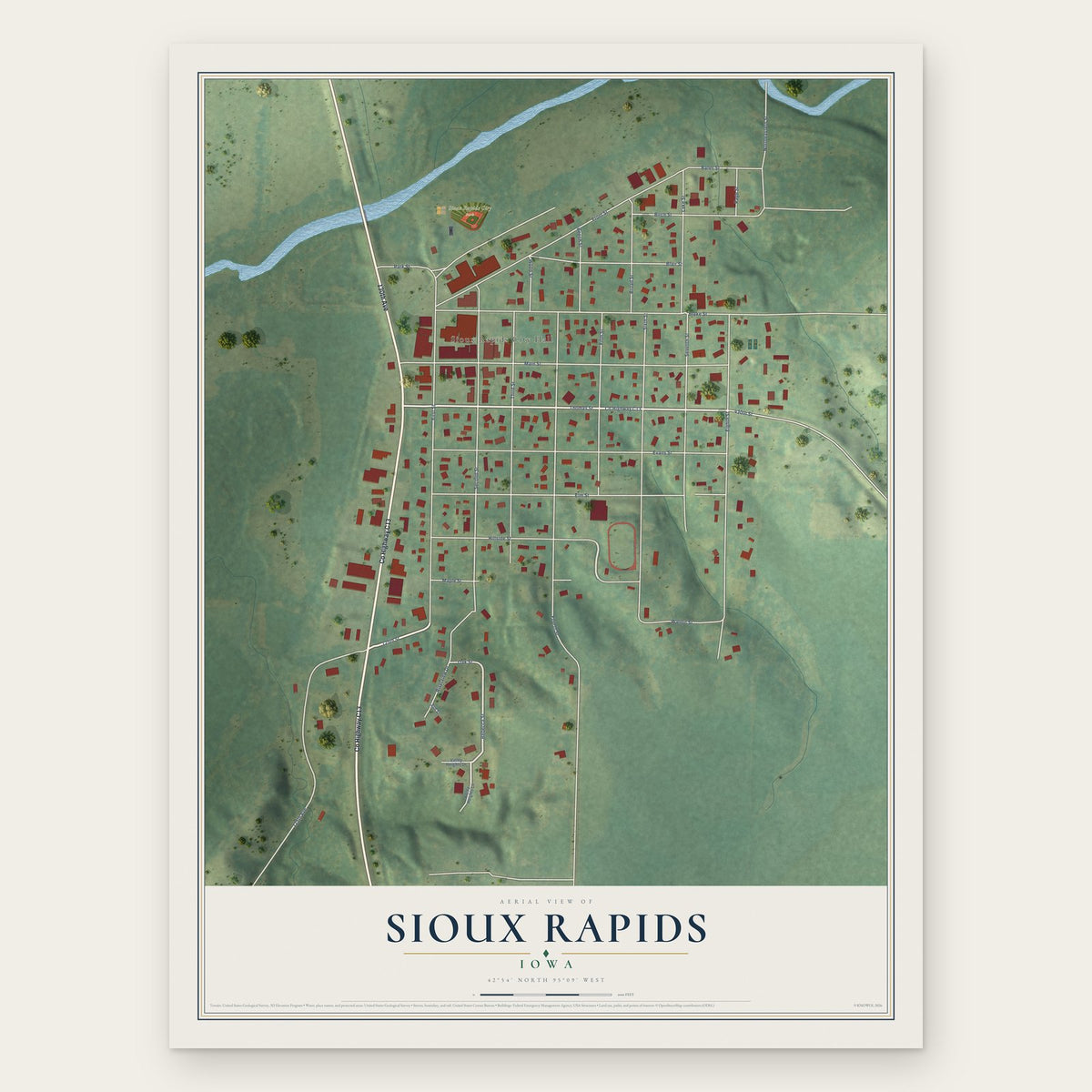 Sioux Rapids, Iowa map print, the full design