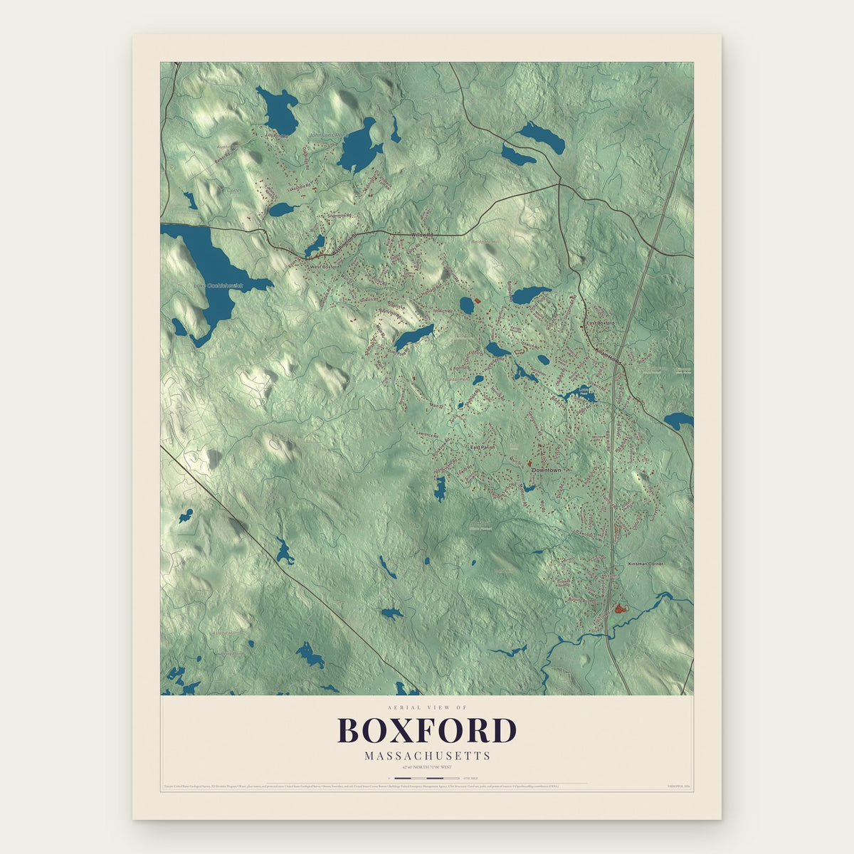 Boxford, Massachusetts map print, the full design