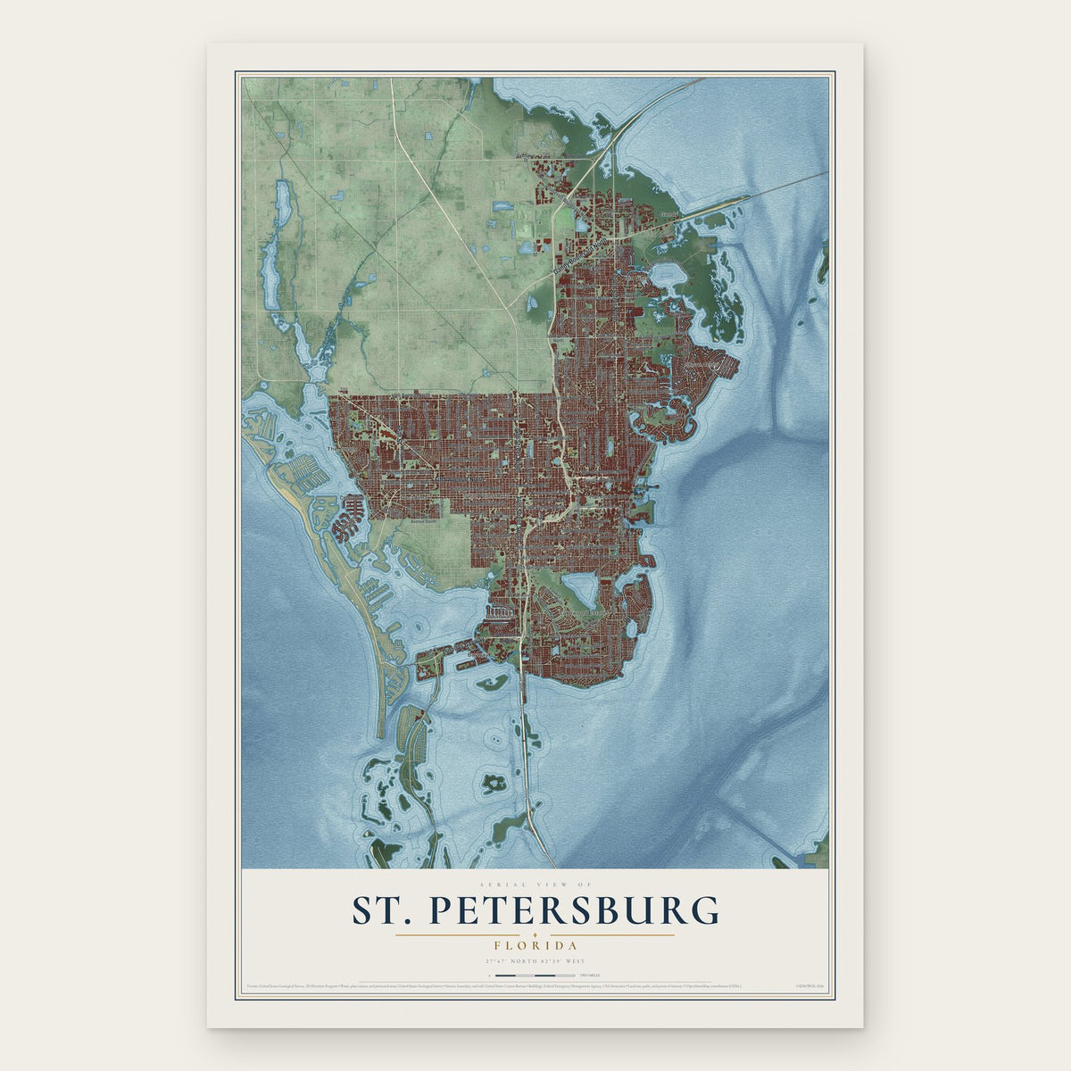 St. Petersburg, Florida map print, the full design
