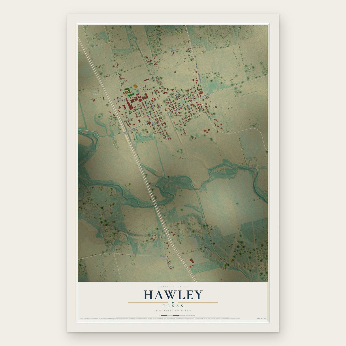 Hawley, Texas map print, the full design