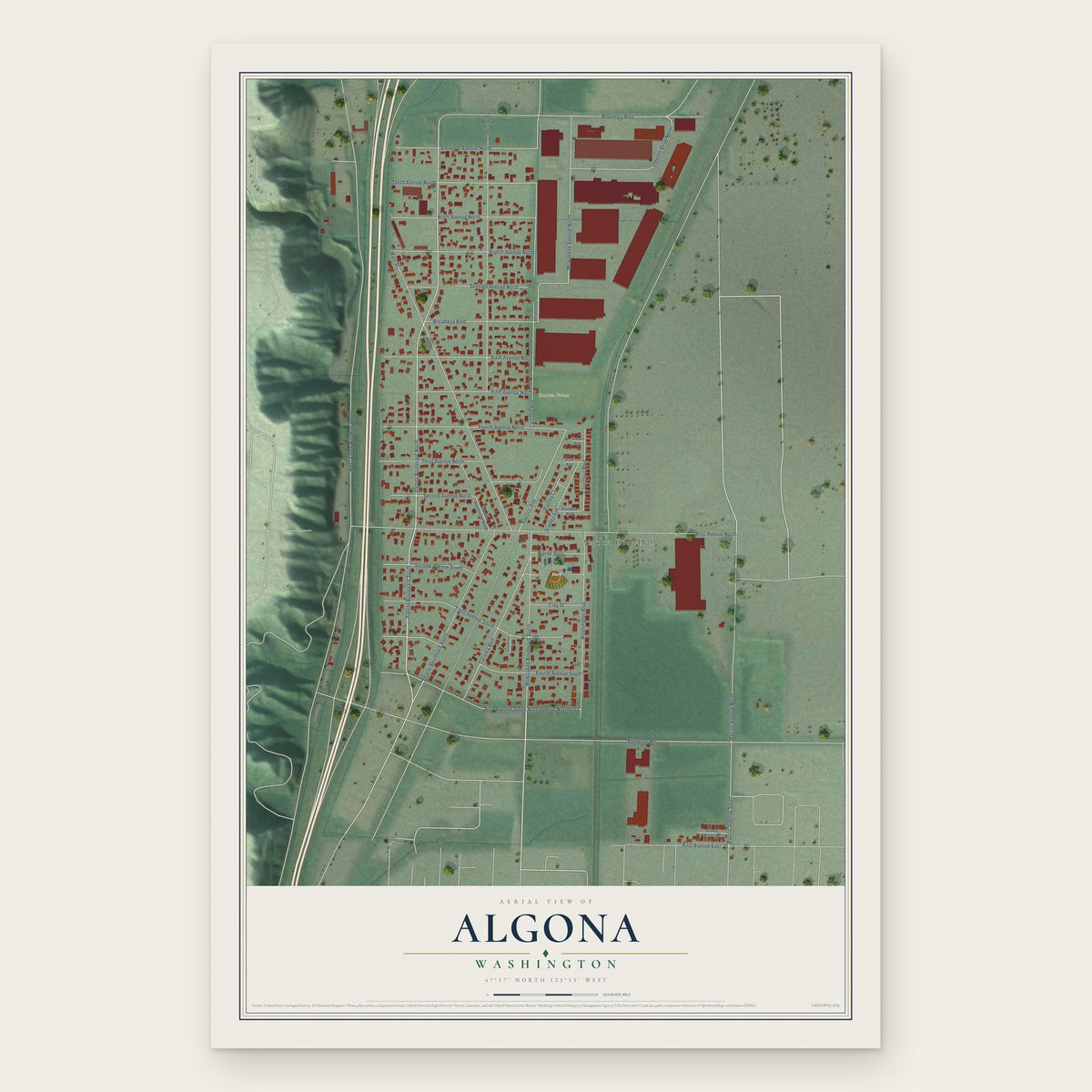 Algona, Washington map print, the full design