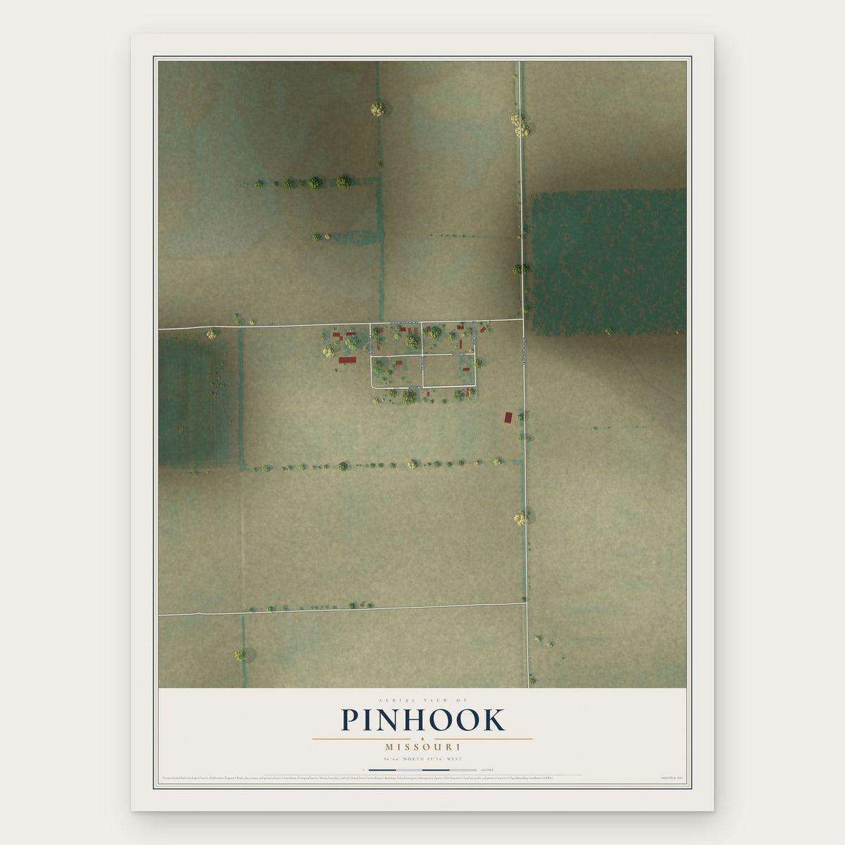 Pinhook, Missouri map print, the full design