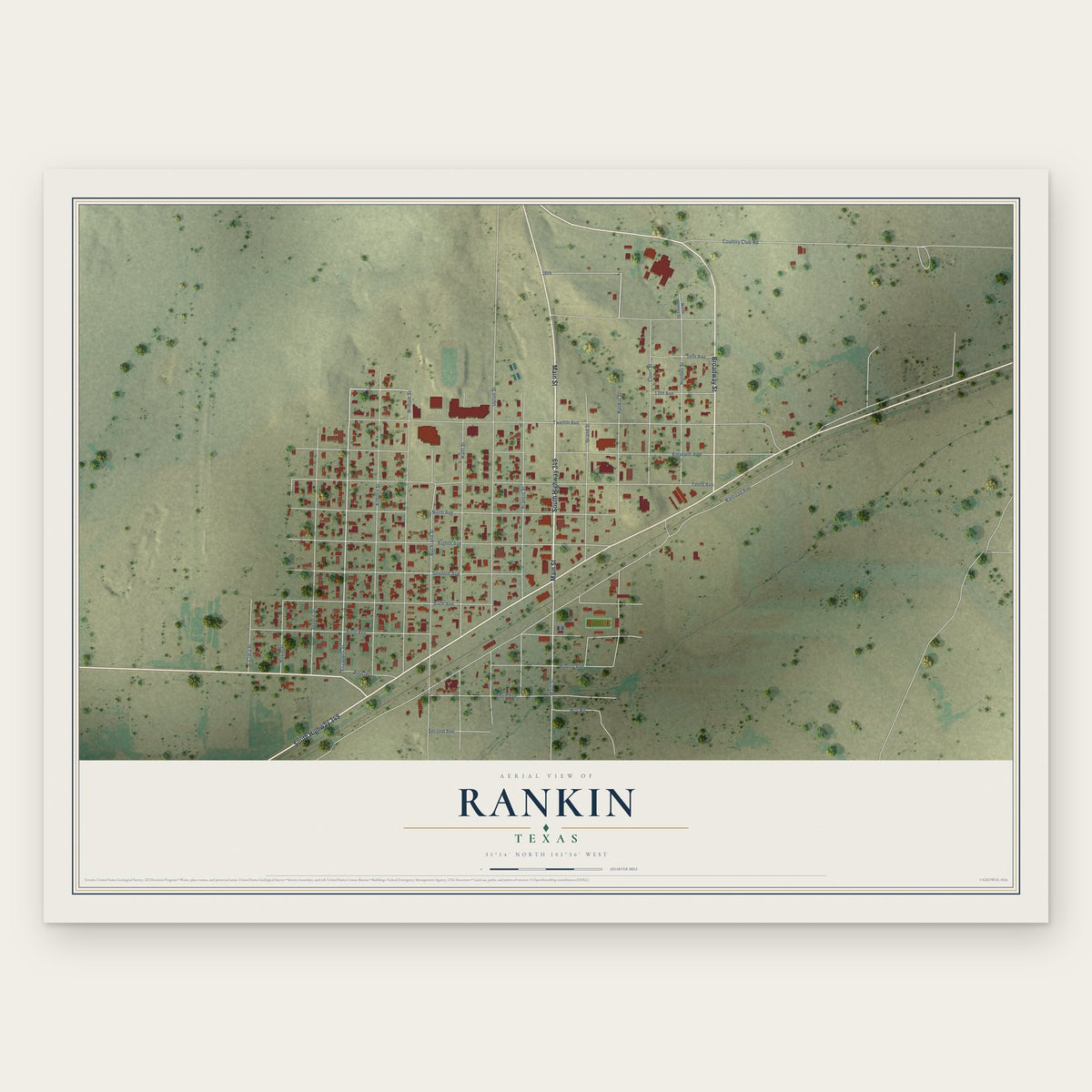 Rankin, Texas map print, the full design