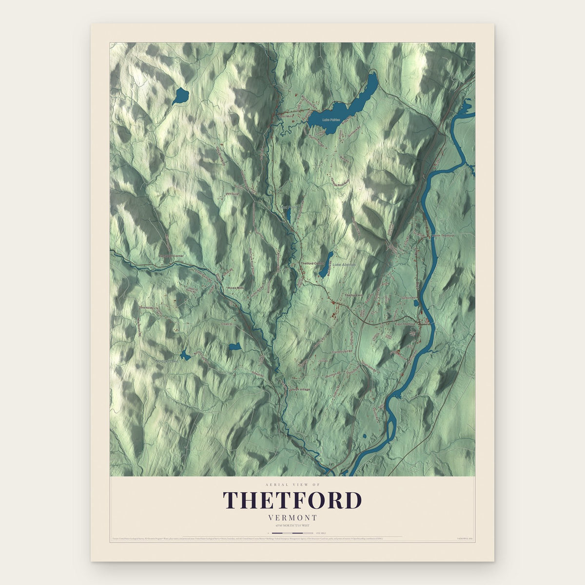 Thetford, Vermont map print, the full design