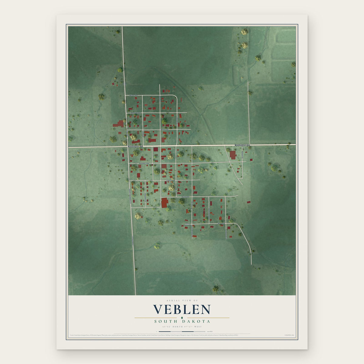 Veblen, South Dakota map print, the full design