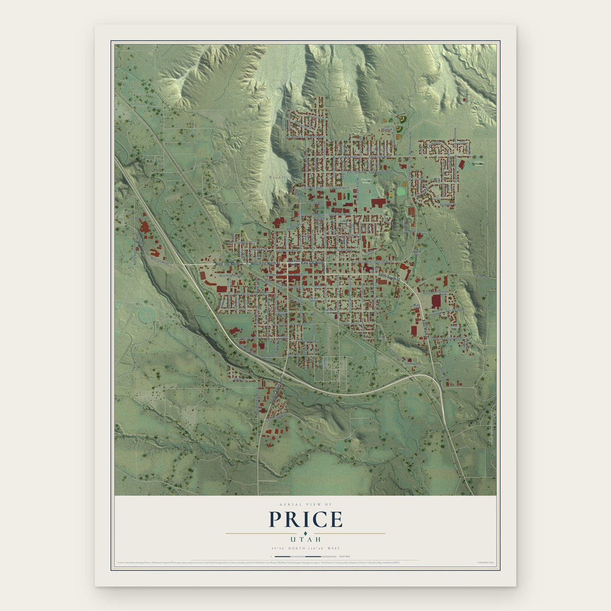 Price, Utah map print, the full design