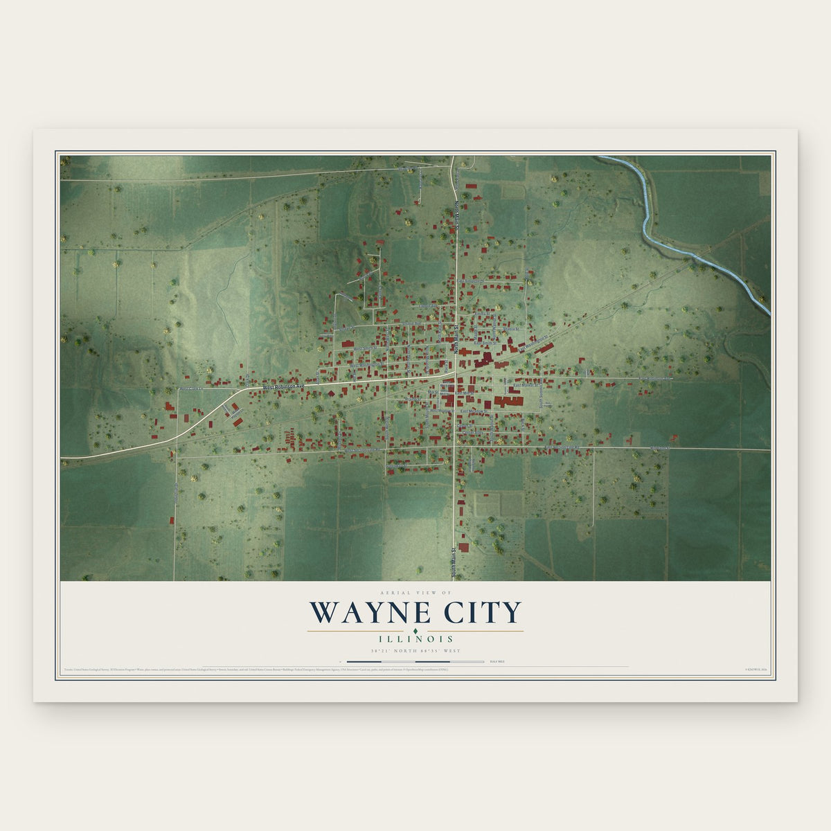 Wayne City, Illinois map print, the full design