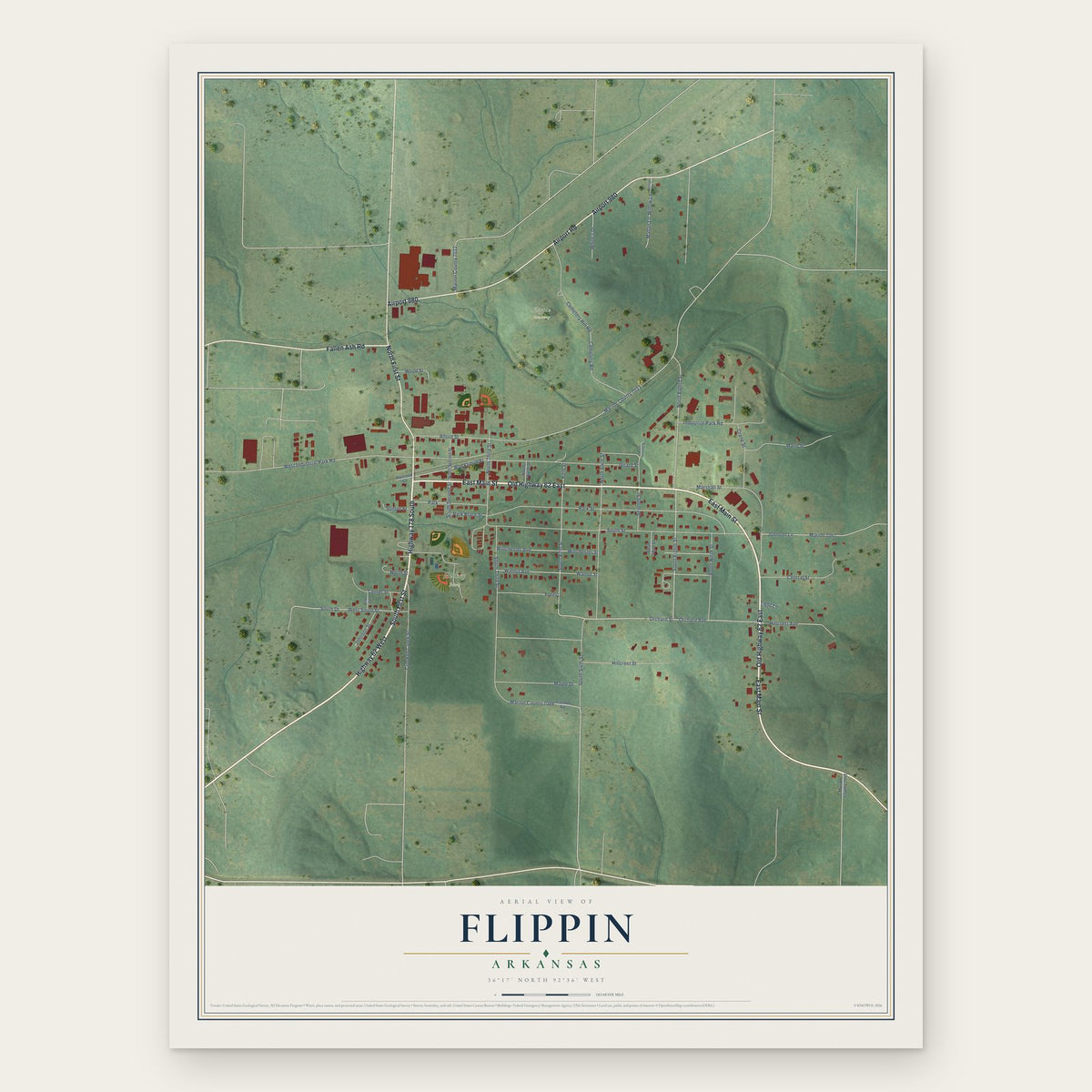 Flippin, Arkansas map print, the full design