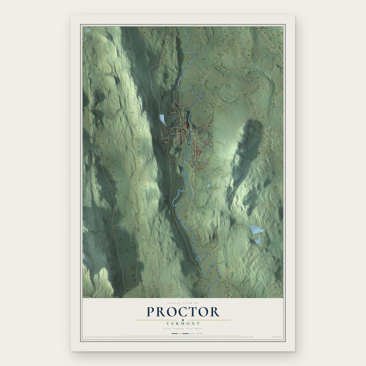 Proctor, Vermont map print, the full design