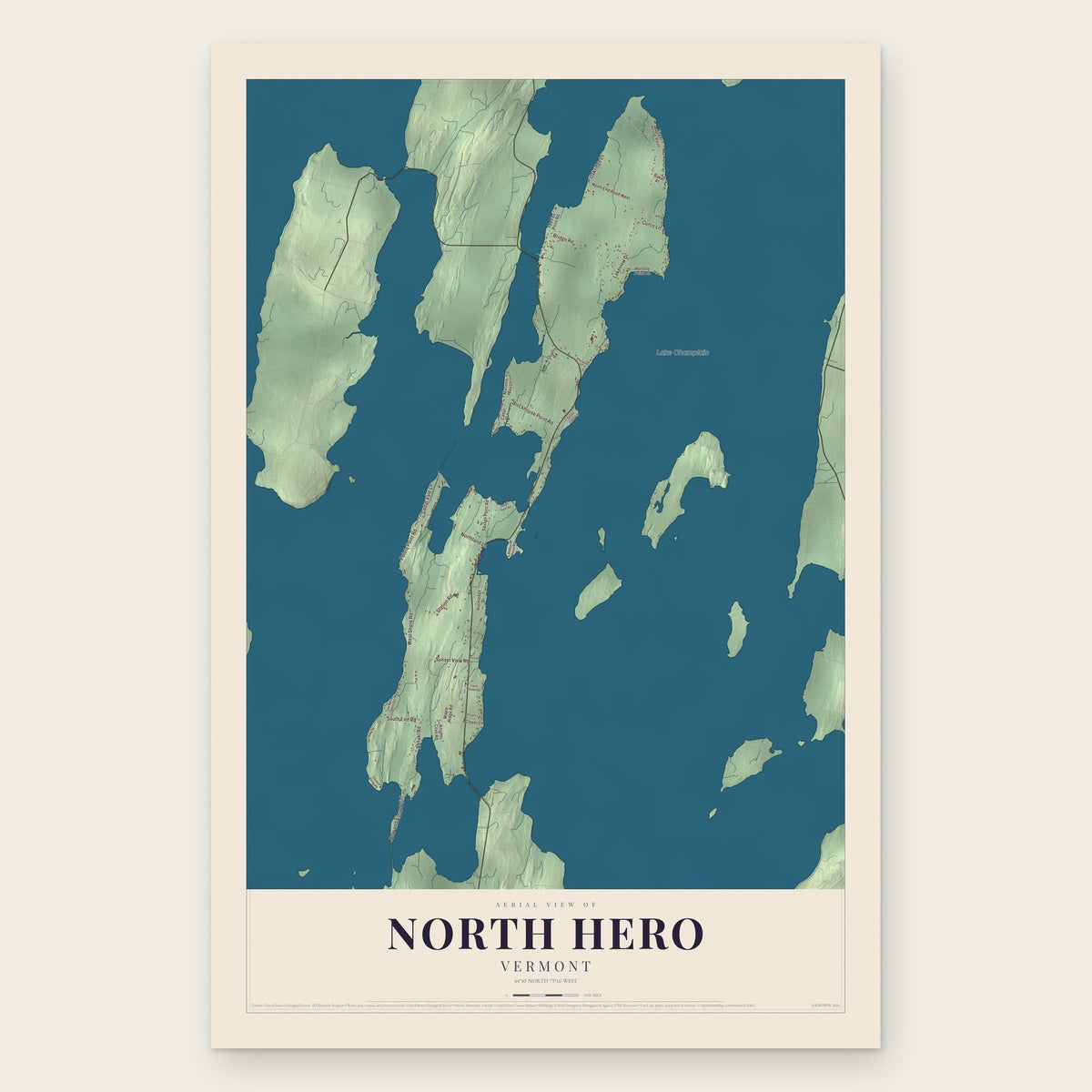North Hero, Vermont map print, the full design