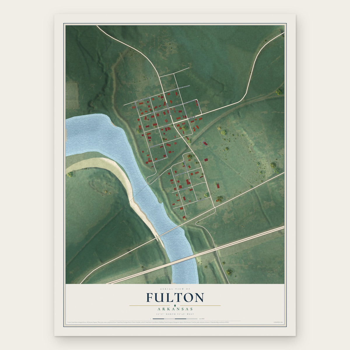 Fulton, Arkansas map print, the full design