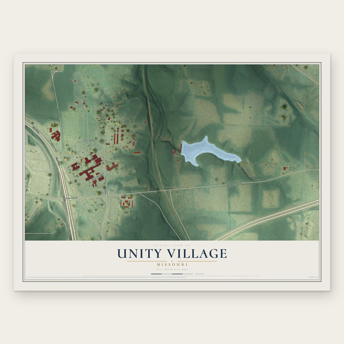 Unity Village, Missouri map print, the full design