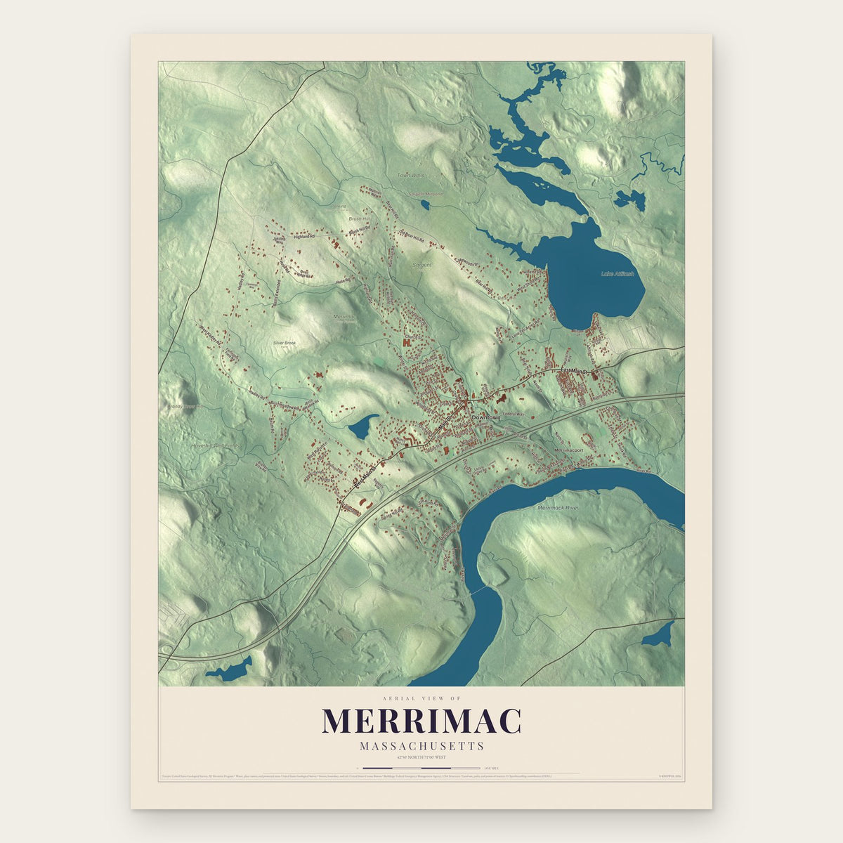 Merrimac, Massachusetts map print, the full design