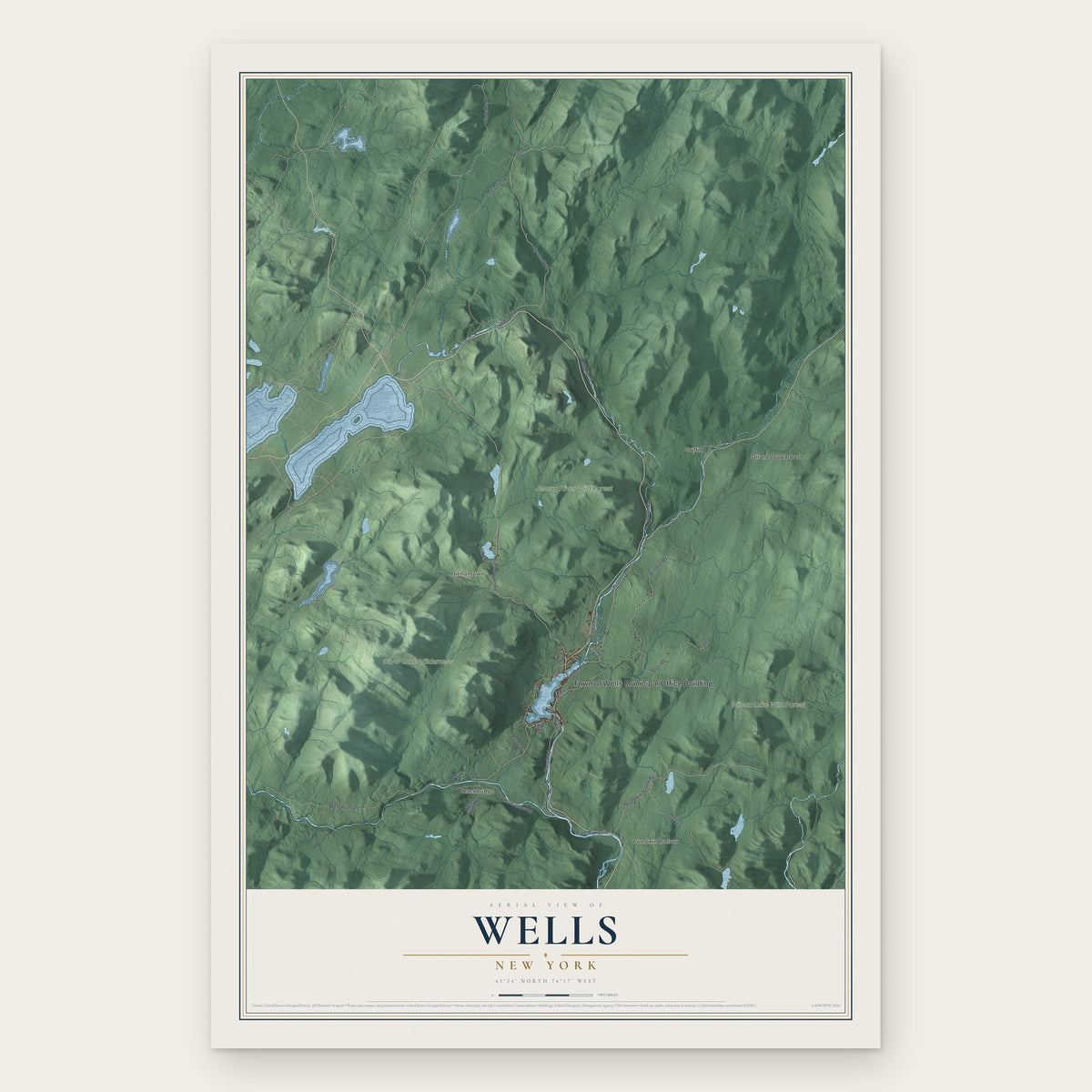 Wells, New York map print, the full design