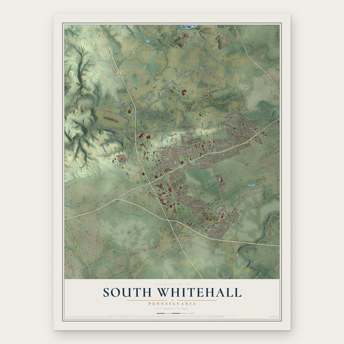 South Whitehall, Pennsylvania map print, the full design