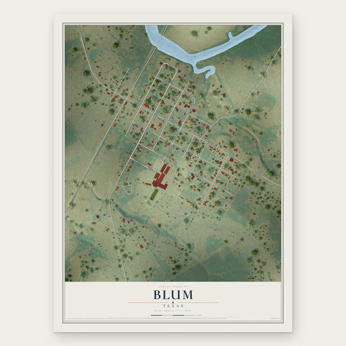 Blum, Texas map print, the full design