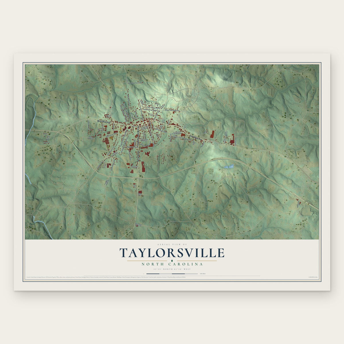 Taylorsville, North Carolina map print, the full design