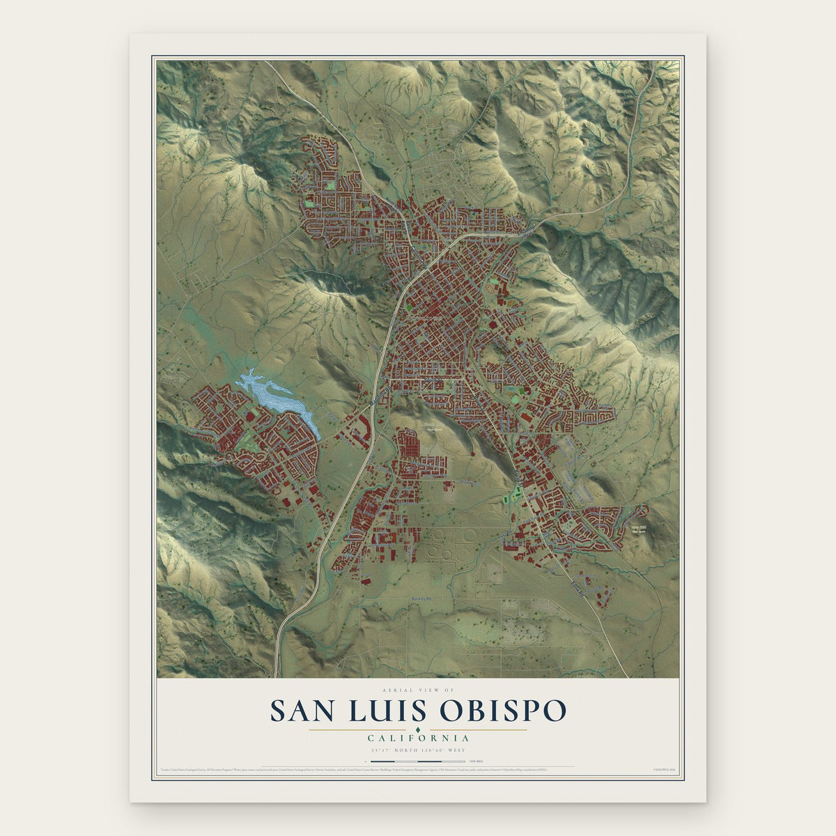 San Luis Obispo, California map print, the full design