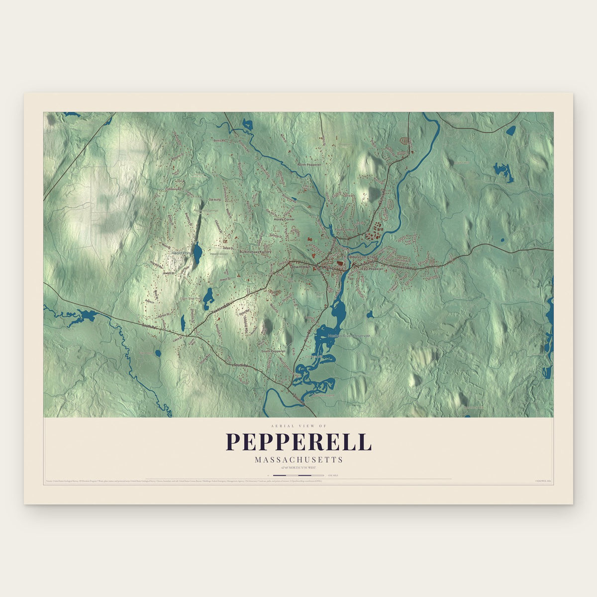 Pepperell, Massachusetts map print, the full design
