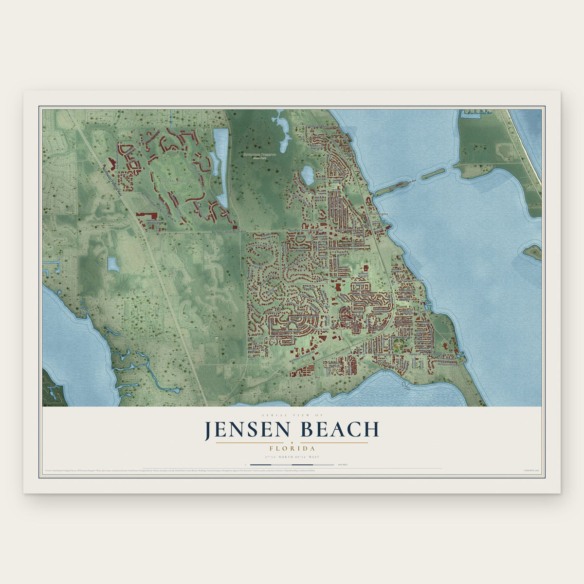 Jensen Beach, Florida map print, the full design